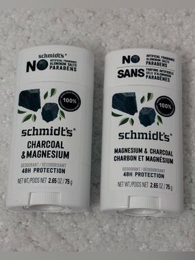 NEW Schmidt's Deodorant Charcoal & Magnesium Aluminum Free 48hr 2.65 oz 2 pack
